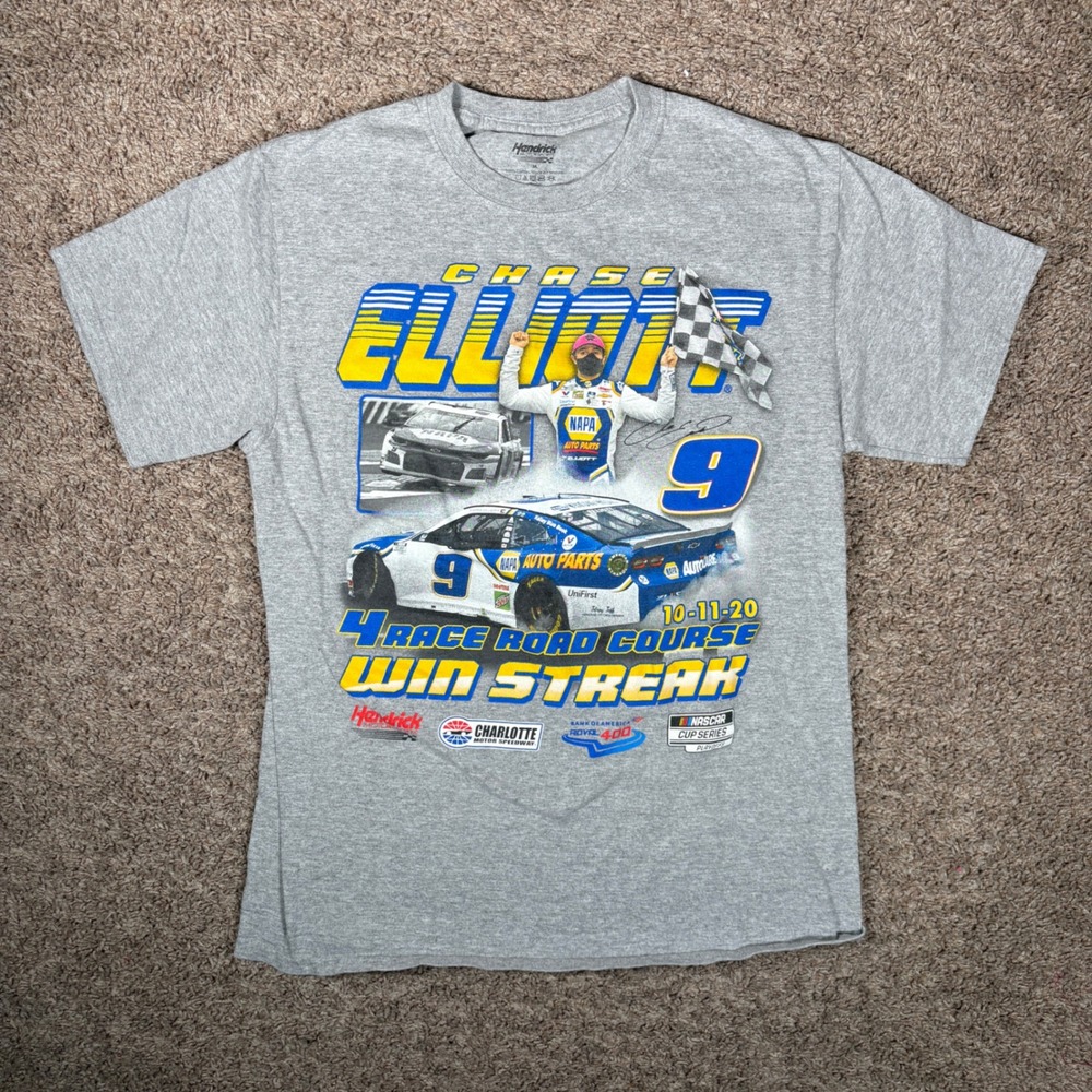 NASCAR Chase Elliott Hendrick Motorsports Road Course Win Streak Gray Shirt M